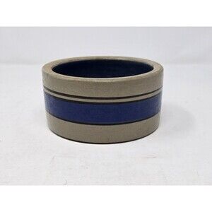 Stoneware Small Pet Cat Dog Bowl/Planter Blue Stripe Blue Interior 4 3/4x 2 3/4”